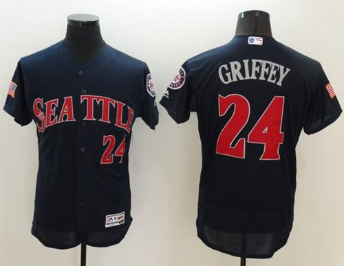 Mariners #24 Ken Griffey Navy Blue Fashion Stars & Stripes Flexbase Authentic Stitched MLB Jersey